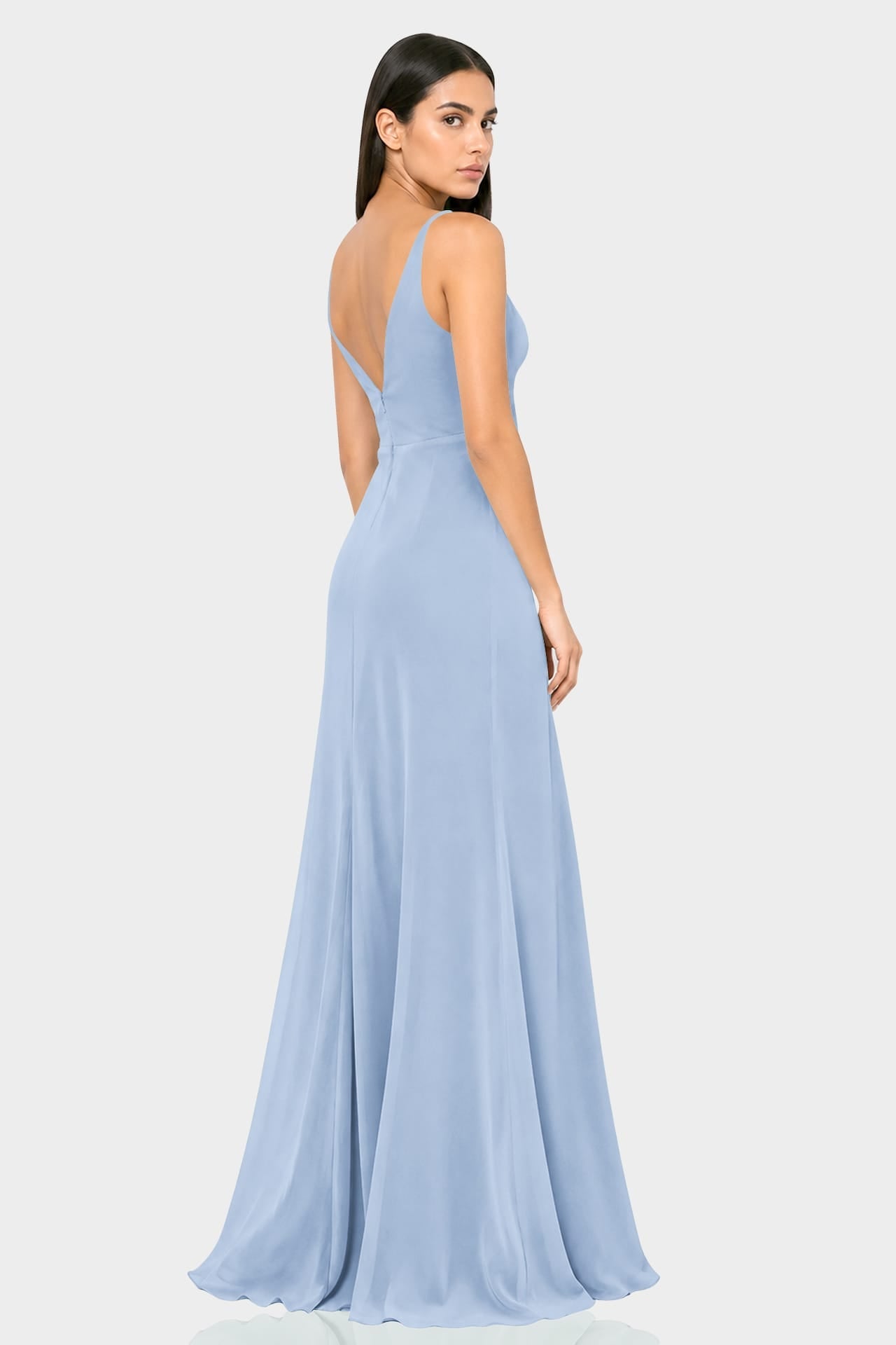 Powder Blue Plunge V-Neck Satin Maxi Dress