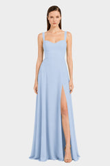 Powder Blue Sweetheart  Satin Maxi Dress with Side Slit