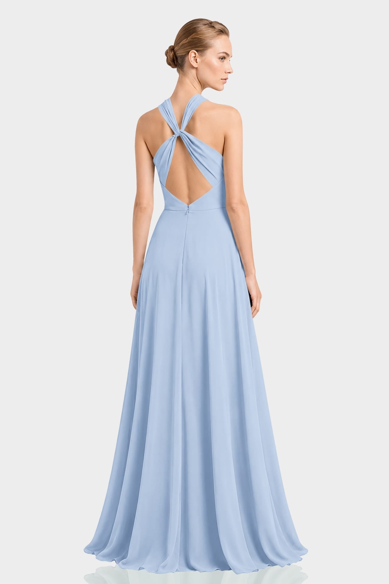 Powder Blue Chiffon Twist Halter Maxi Dress