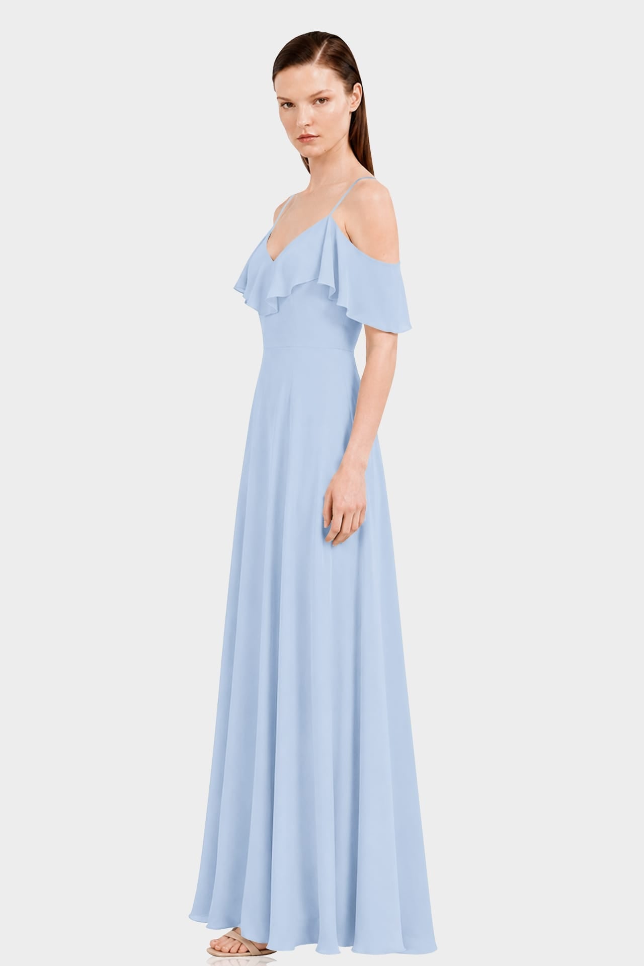 Powder Blue Cold Shoulder Chiffon Dress with Ruffles