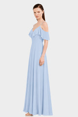 Powder Blue Cold Shoulder Chiffon Dress with Ruffles