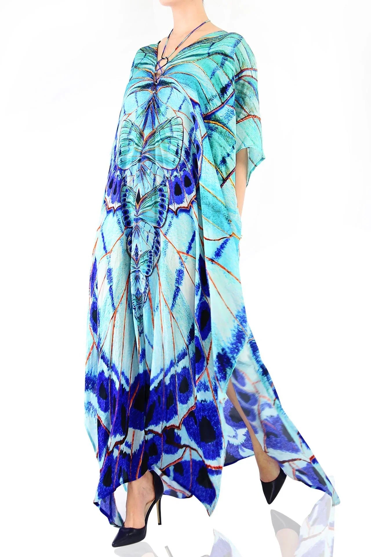 Butterfly Print Lace Up Kaftan