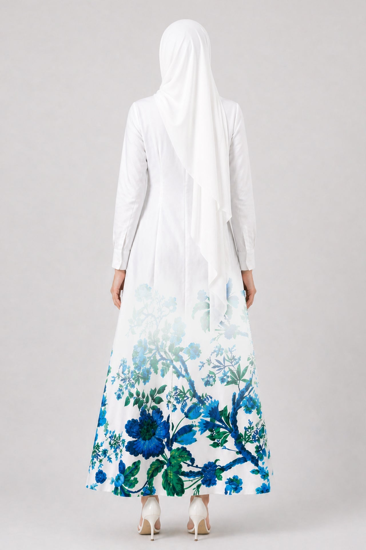 Blue Floral Maxi Shirt Dress with Pockets