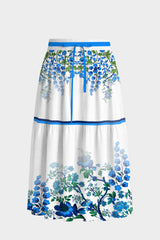 Blue Floral High Waisted Tiered Maxi Skirt with Pockets and Tie Waist