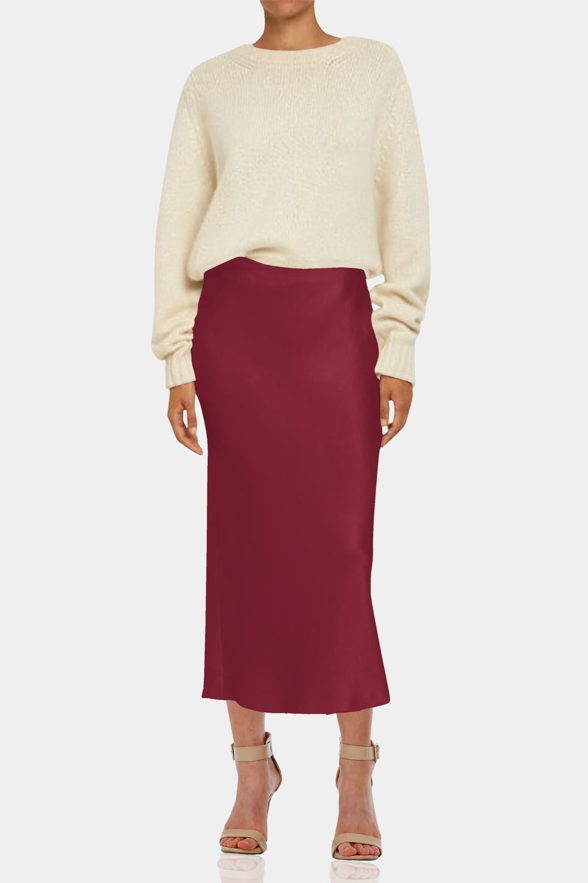 Bordeaux Luxe Satin Midi Skirt