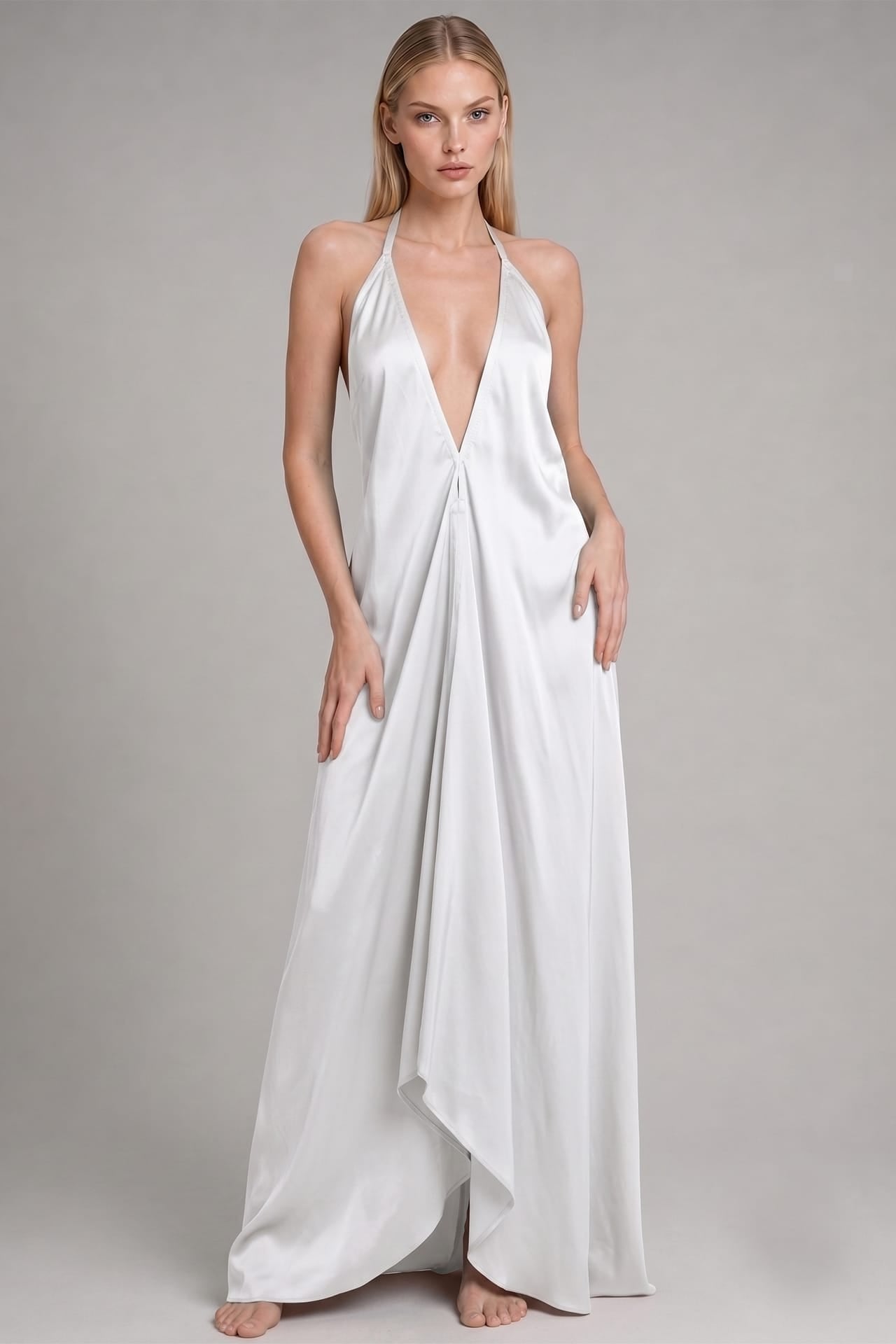 Convertible White Halter Wedding Dress