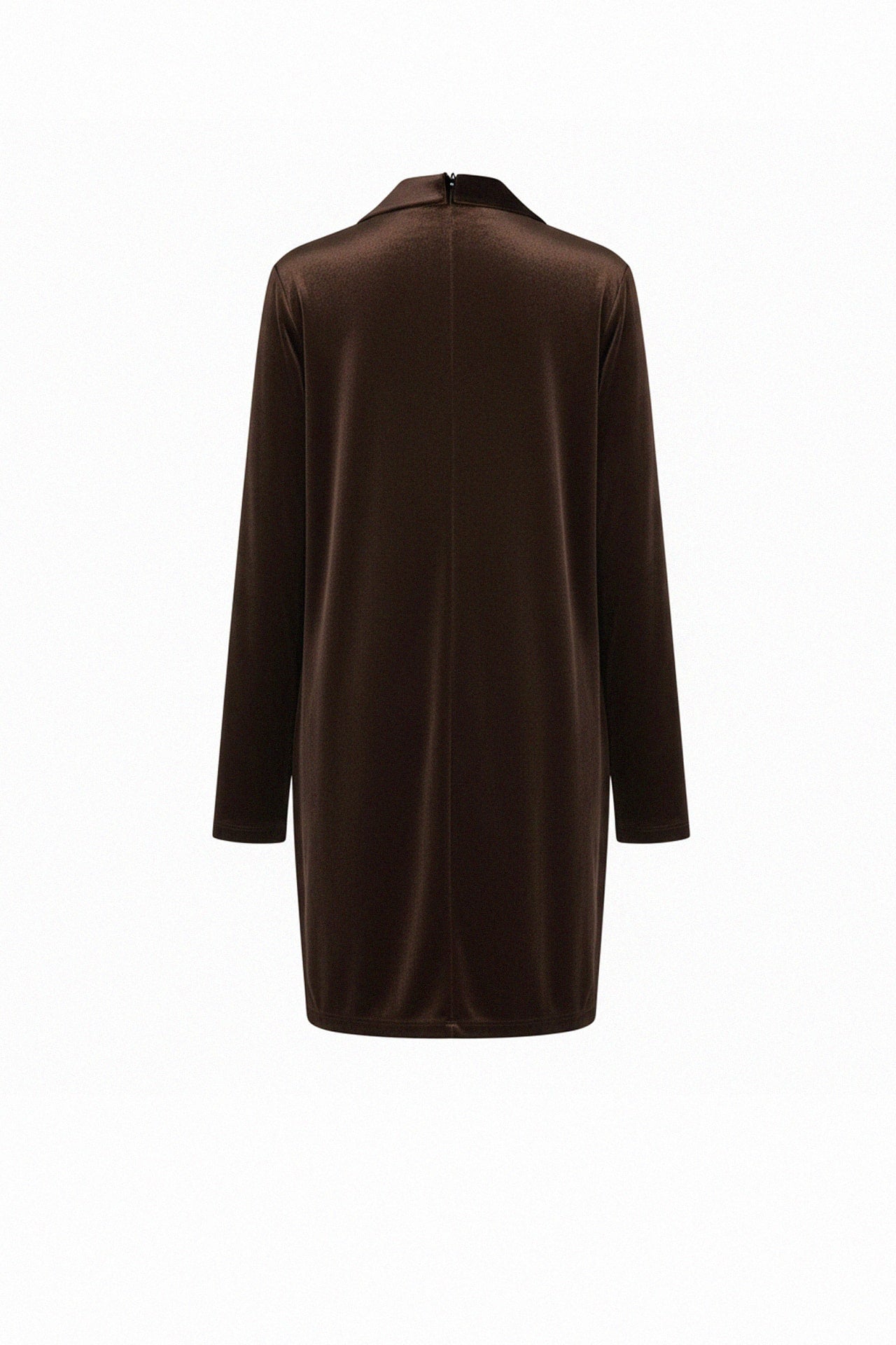 Brown Satin Long Sleeve Mini Dress