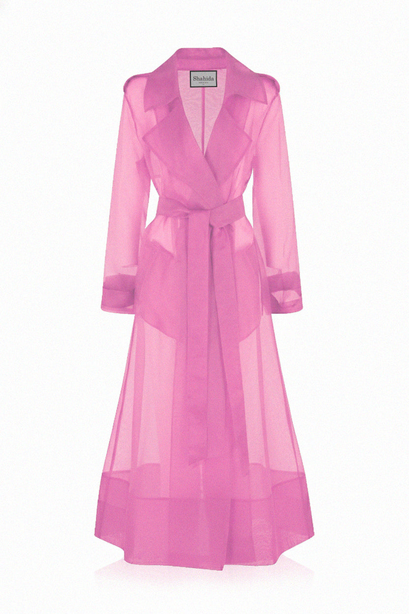 Blush Pink Sheer Silk Organza Trench Coat – Romantic Wedding & Summer Layer