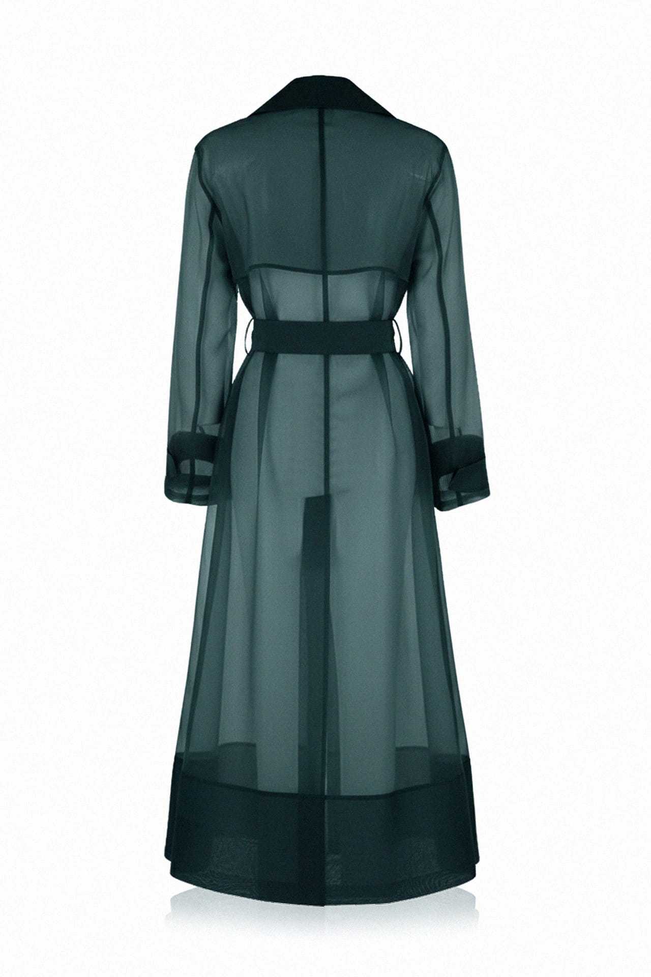 Deep Teal Sheer Silk Organza Trench Coat – Lightweight Transparent Summer Outerwear