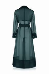 Deep Teal Sheer Silk Organza Trench Coat – Lightweight Transparent Summer Outerwear