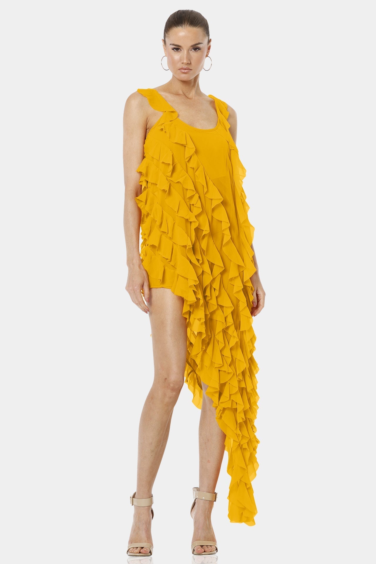 Carmen Mustard Yellow Viscose Silk Chiffon Dress