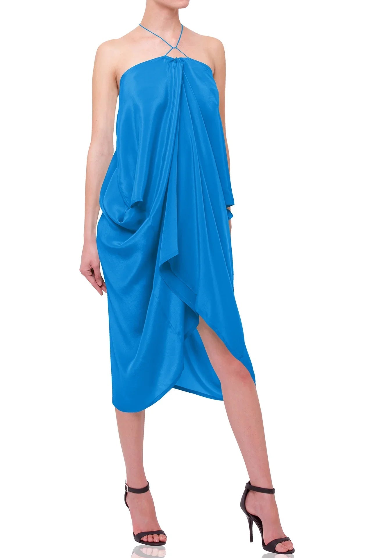 Cobalt Blue Viscose Silk Off-Shoulder Kaftan Cover-Up