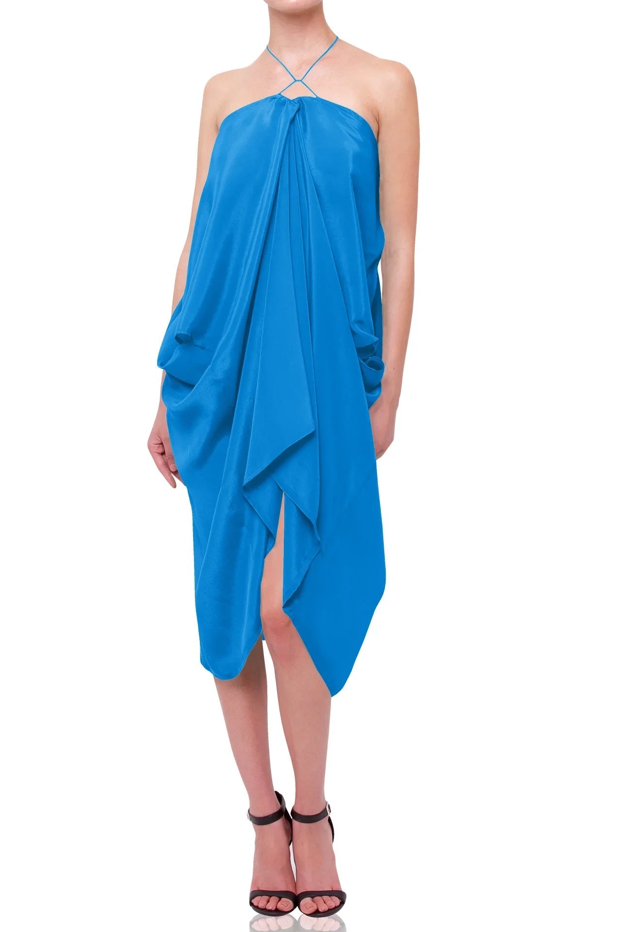 Cobalt Blue Viscose Silk Off-Shoulder Kaftan Cover-Up