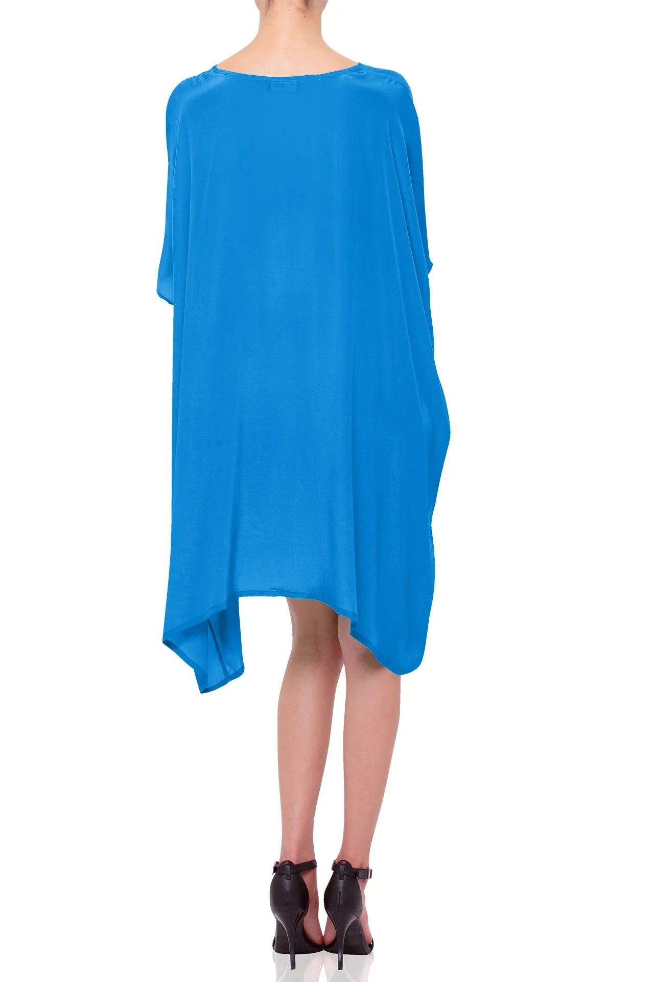 Cobalt Blue Viscose Silk Off-Shoulder Kaftan Cover-Up