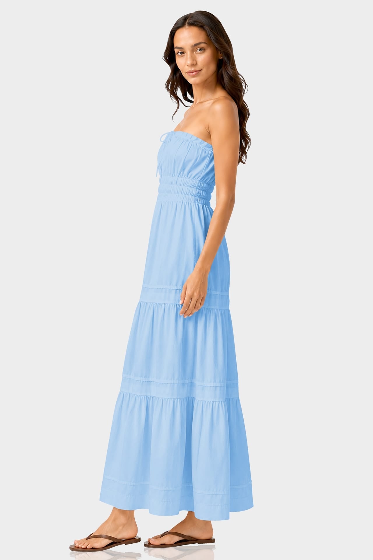 Sky Blue Tiered Cotton Maxi Dress with Smocked Waist – Vacation Dress for Women