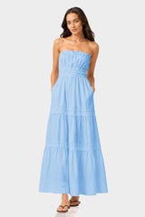 Sky Blue Tiered Cotton Maxi Dress with Smocked Waist – Vacation Dress for Women