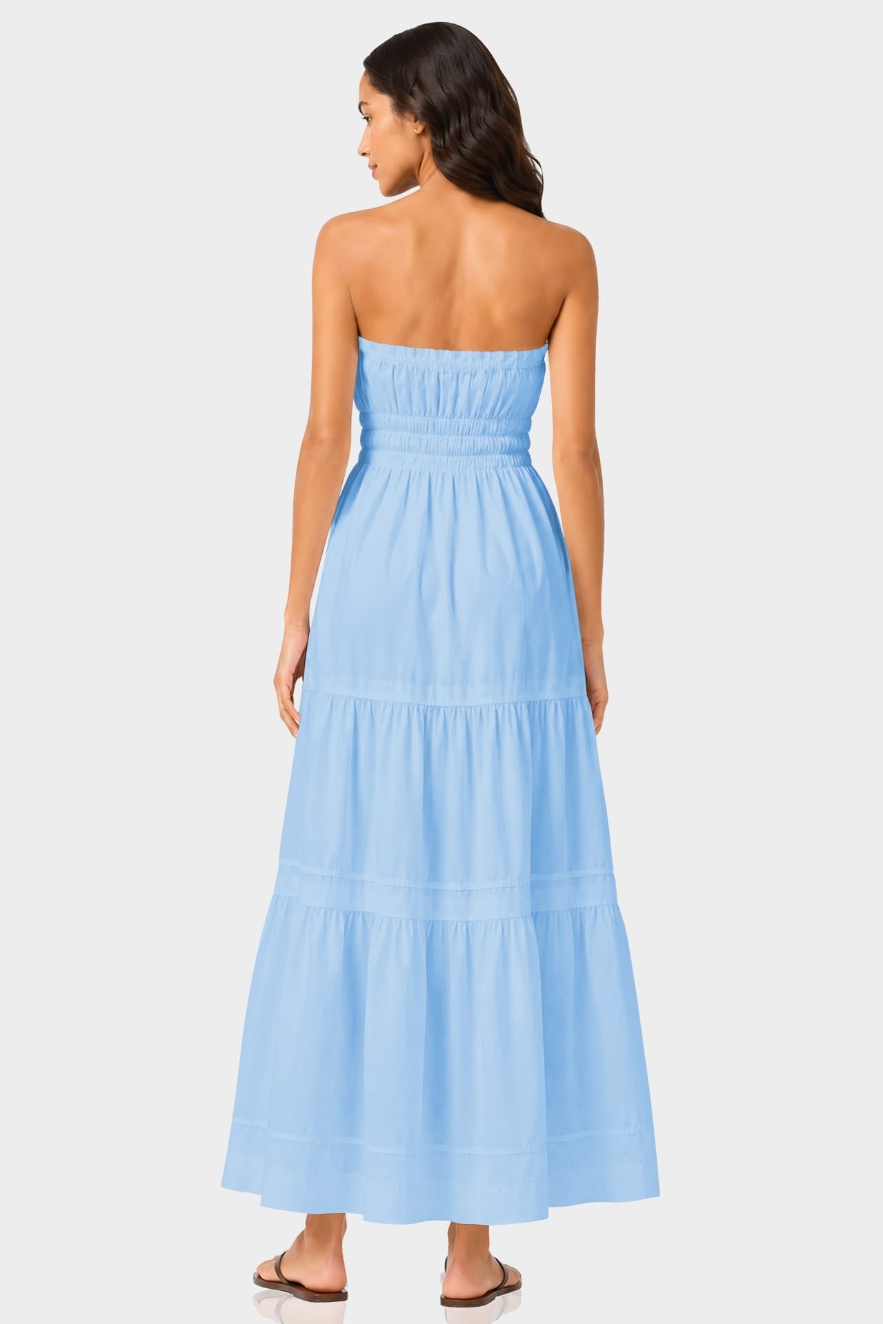 Sky Blue Tiered Cotton Maxi Dress with Smocked Waist – Vacation Dress for Women