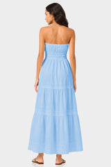 Sky Blue Tiered Cotton Maxi Dress with Smocked Waist – Vacation Dress for Women