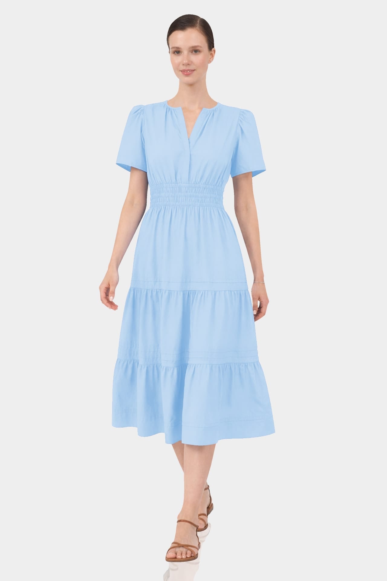 Sky Blue Casual Cotton Tiered Dress for Everyday Wear