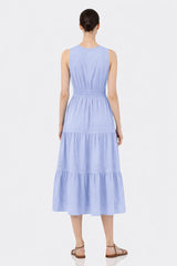 Icy Blue Organic Cotton Midi Dress for Women – Effortless Luxury Day Dress