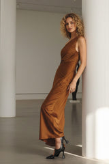 Brown One Shoulder Bodycon Maxi Dress-evening bodycon dress