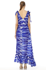 Delphine Blue Long Maxi Dress For Women With Asymmetrical Layers