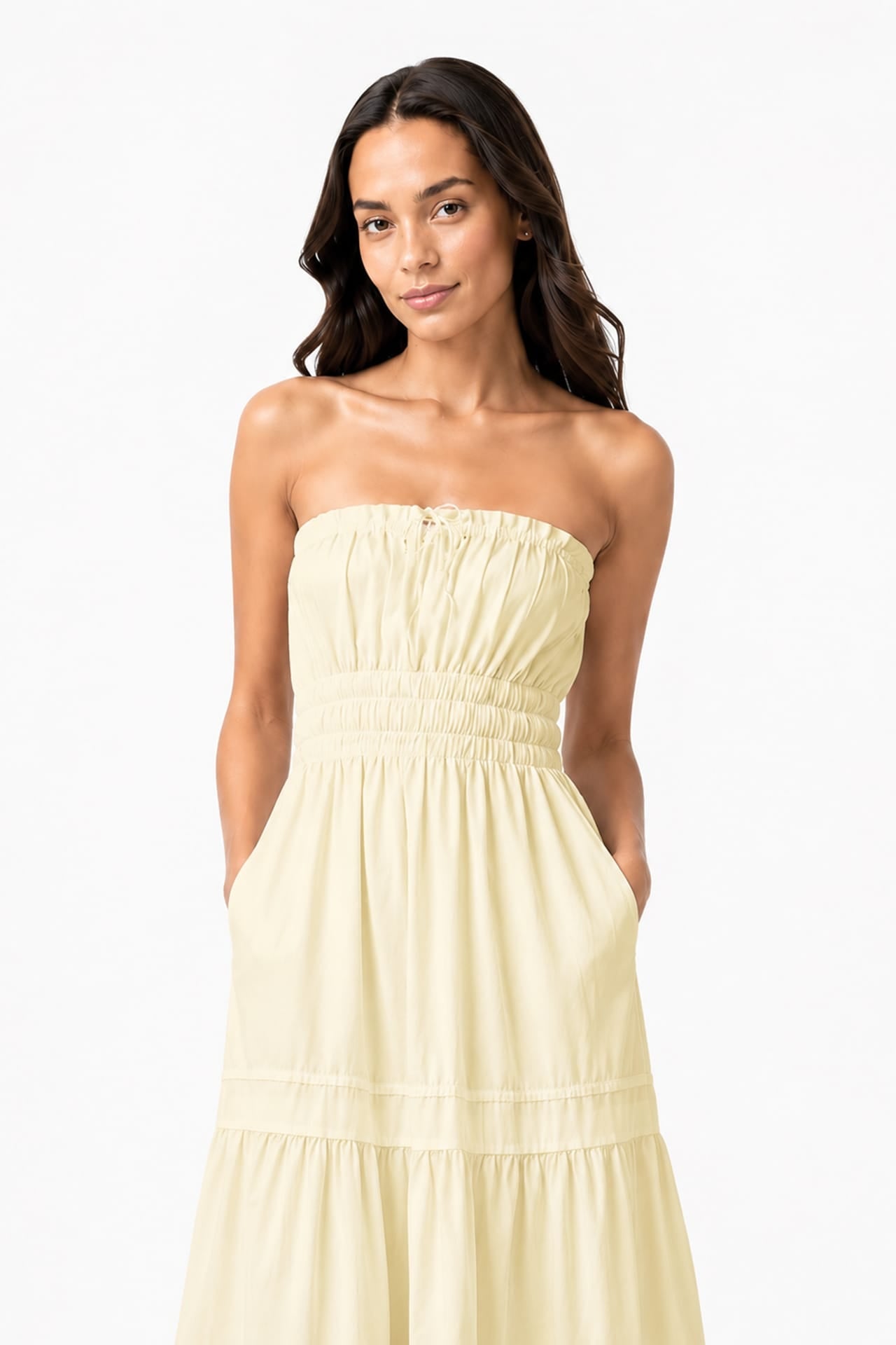 Champagne Sleeveless Tiered Maxi Dress – Cotton Brunch Dress