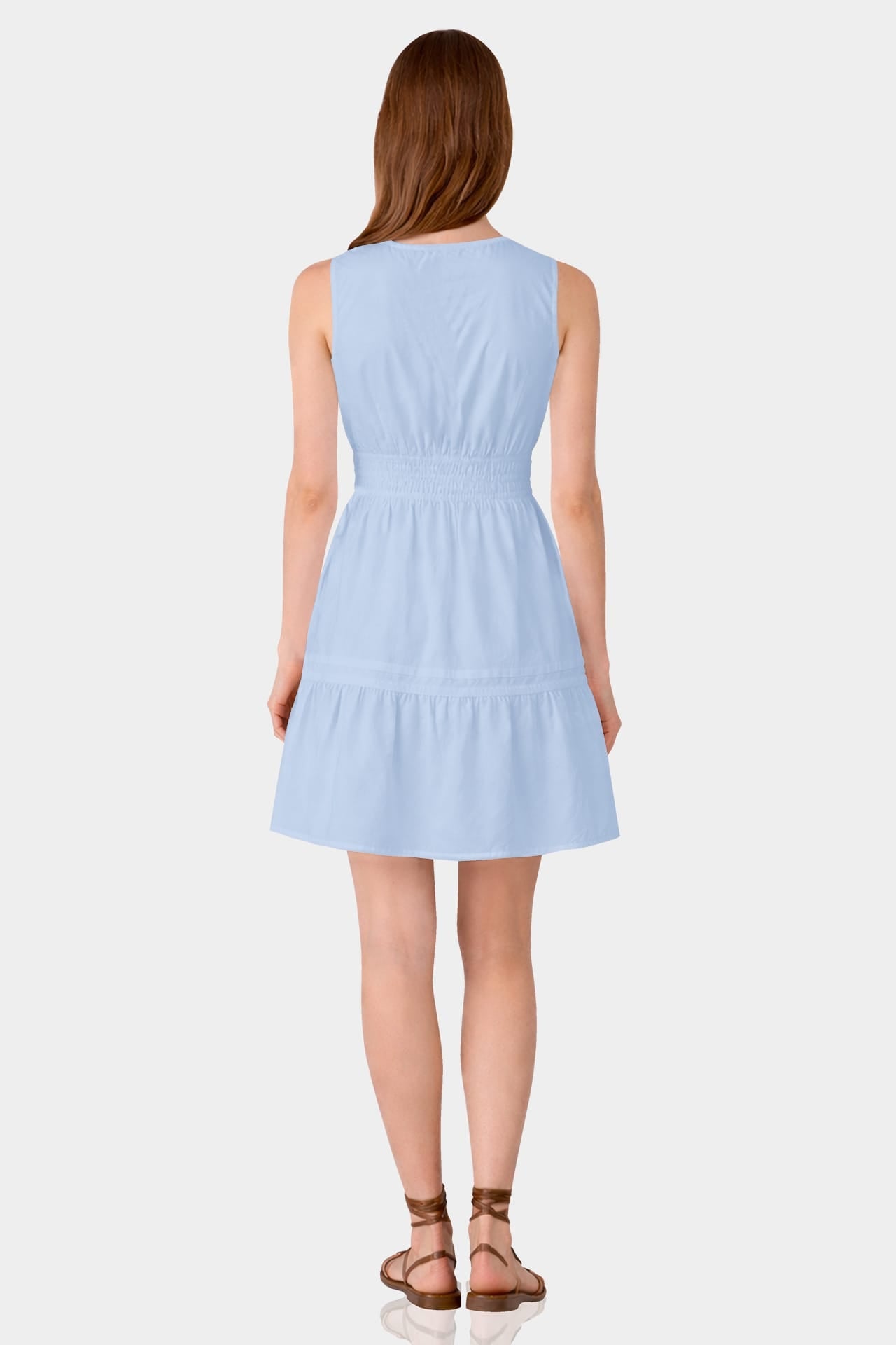 Steel Blue Sleeveless Smocked Waist Cotton Mini Dress – Minimalist Bridal Shower Dress