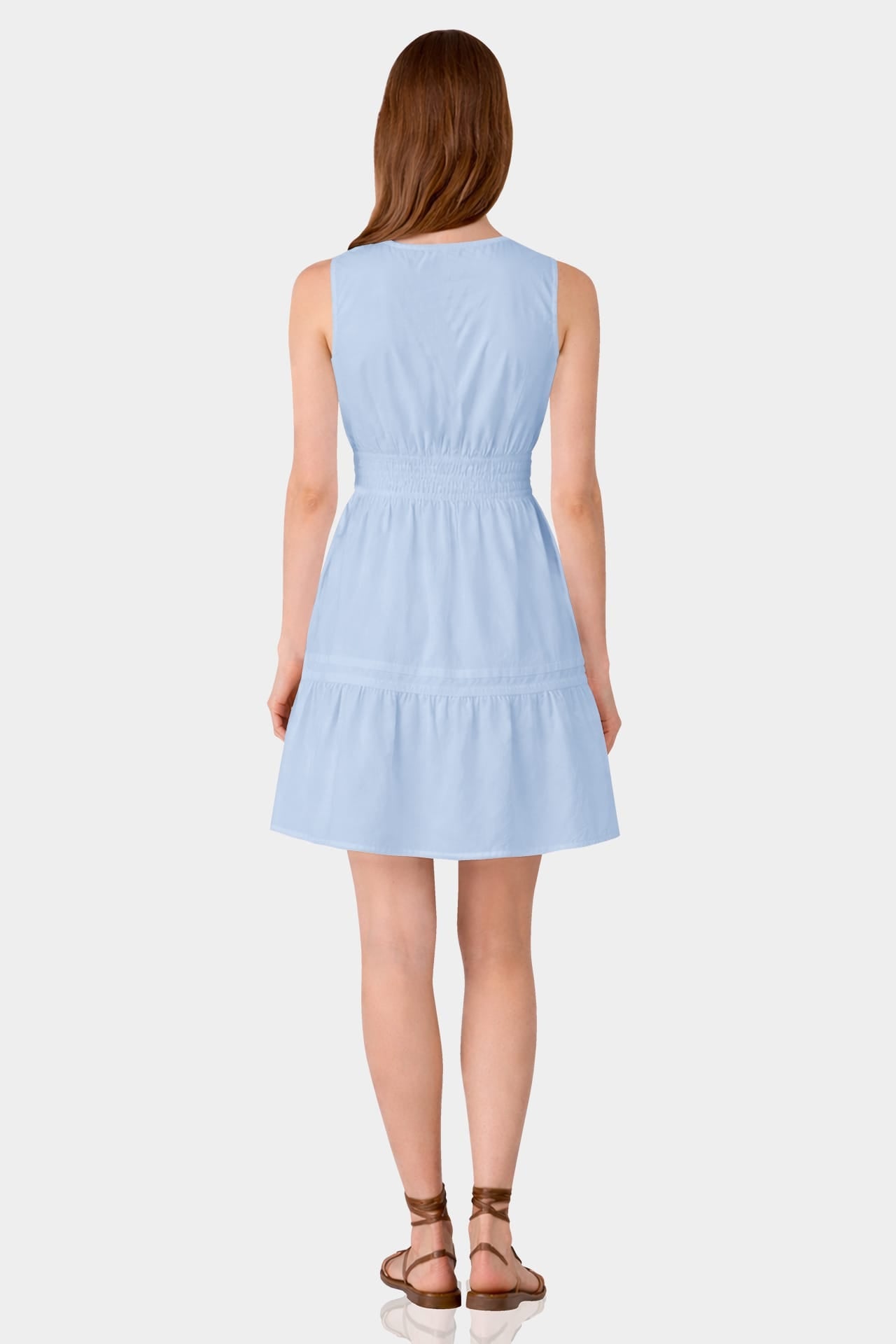 Powder Blue Tiered Cotton Poplin Mini Dress – Sleeveless Mini Dress
