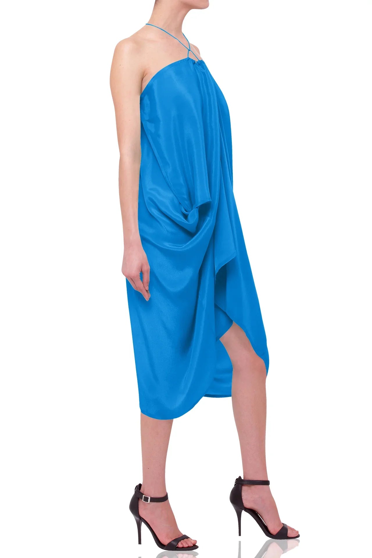 Cobalt Blue Viscose Silk Off-Shoulder Kaftan Cover-Up