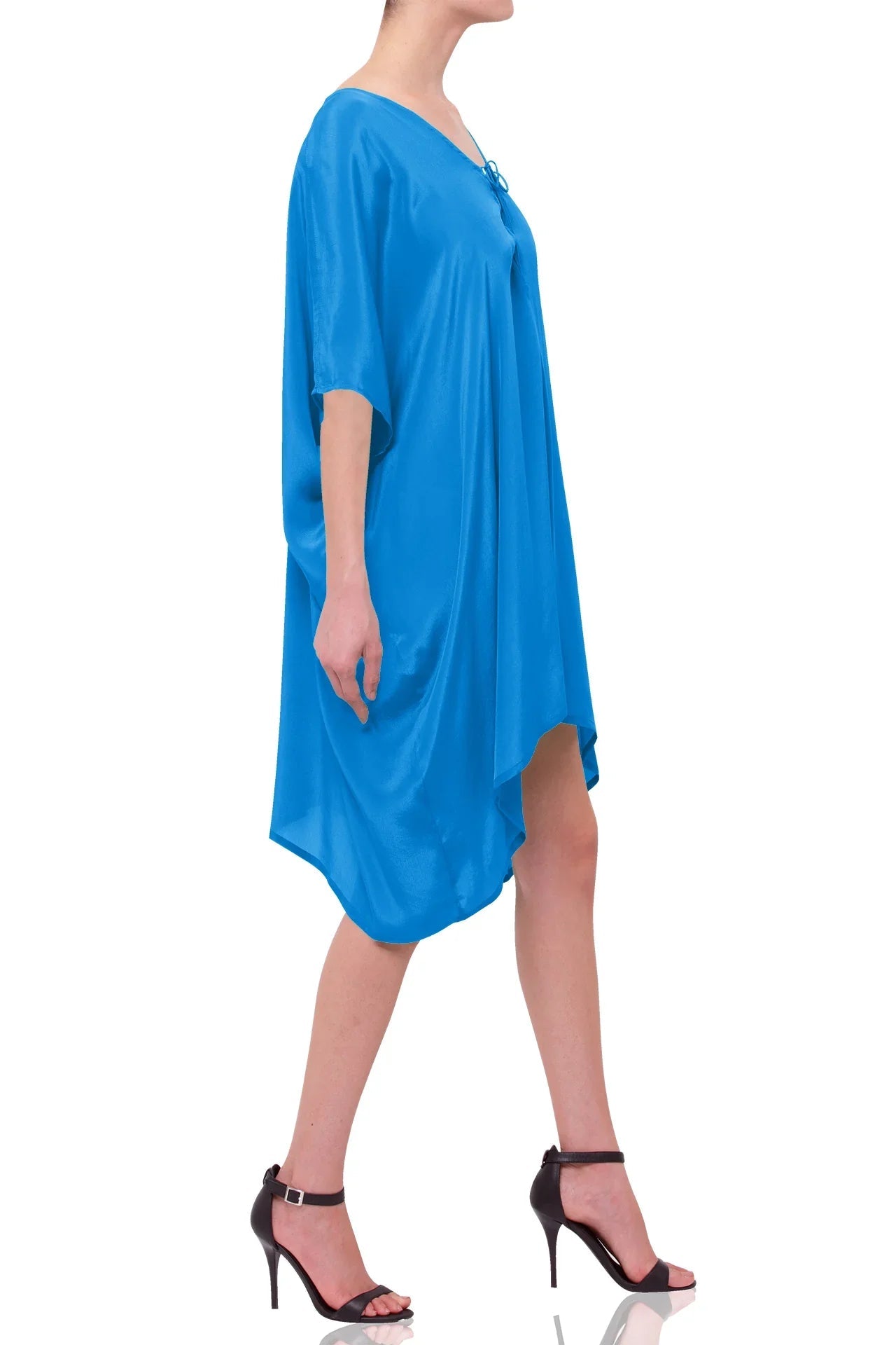 Cobalt Blue Viscose Silk Off-Shoulder Kaftan Cover-Up
