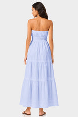 Icy Blue Tiered Cotton Sundress for Summer Getaways – Smocked Waist Cotton Maxi Dress