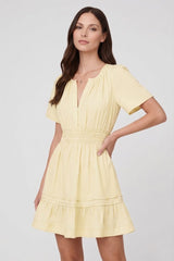 Champagne Smocked Waist Flutter Sleeve Mini Dress for Women – Fit-and-Flare Dress
