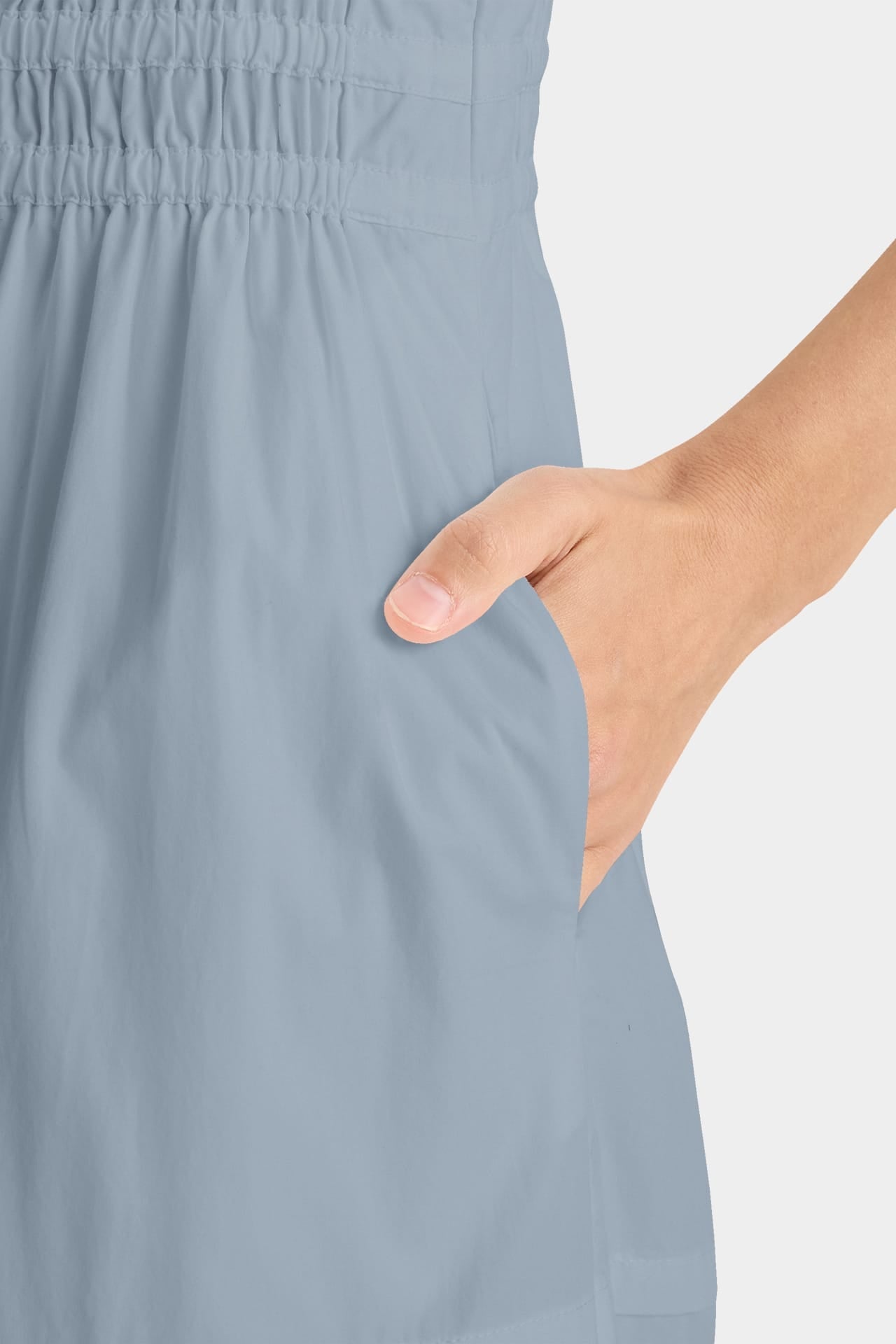 Dusty Blue Sleeveless Cotton Poplin Midi Dress – Business Casual Midi Dress