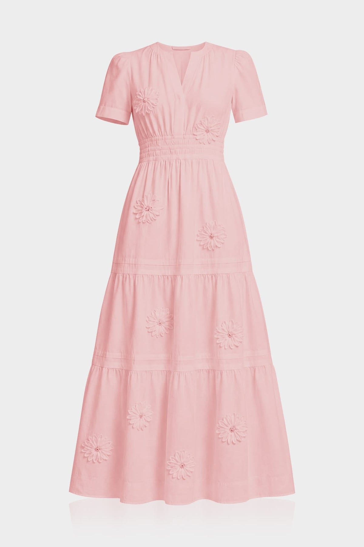 Blush Pink 3D Floral Cotton Maxi Dress for Women – Luxury Wedding Guest Dress