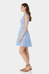Powder Blue Tiered Cotton Poplin Mini Dress – Sleeveless Mini Dress