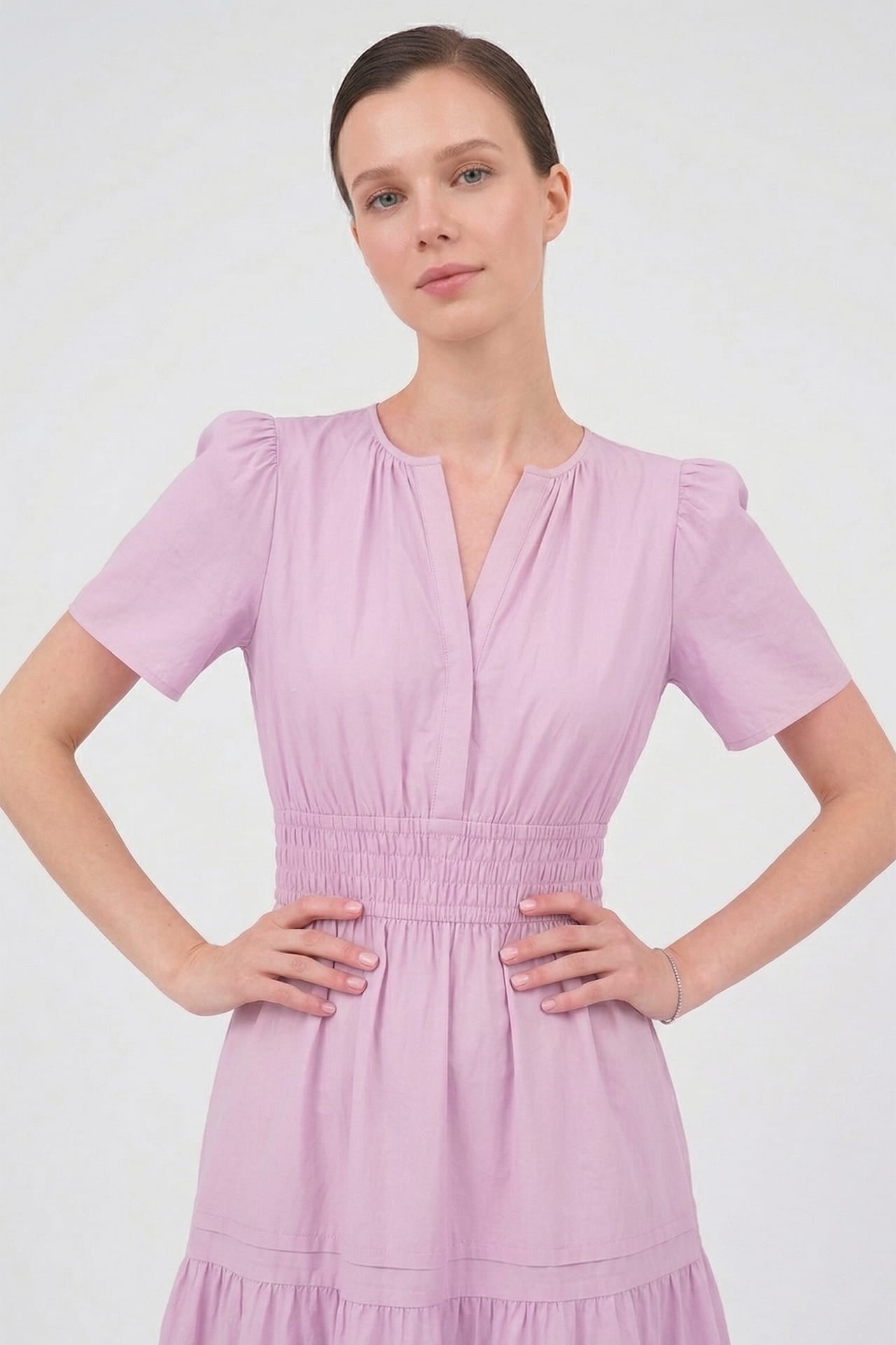 Candy Pink Lightweight Summer Midi Dress – Tiered Cotton Midi Dress