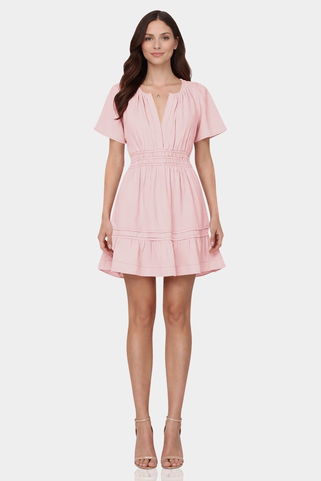 Blush Pink Smocked Waist Mini Dress for Women – Casual Day Dress