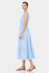 Sky Blue Smocked Waist Cotton Midi Dress for Women – Vacation Ready Midi Dress