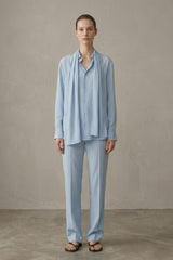 Scarf-Detailed Silk-Georgette Shirt in Powder Blue