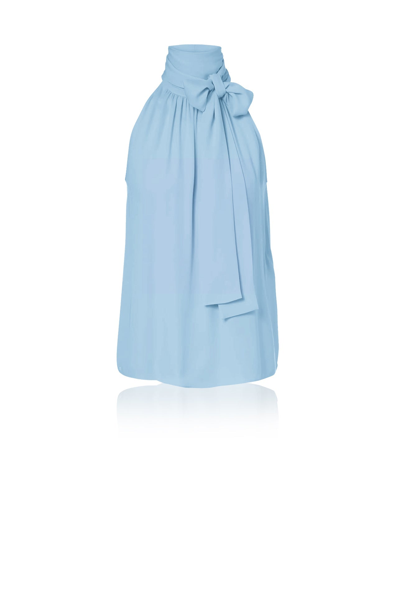 Sleeveless Silk Tie-Neck Blouse in Powder Blue