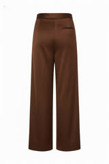 Brown Satin Wide-Leg Trousers for Women