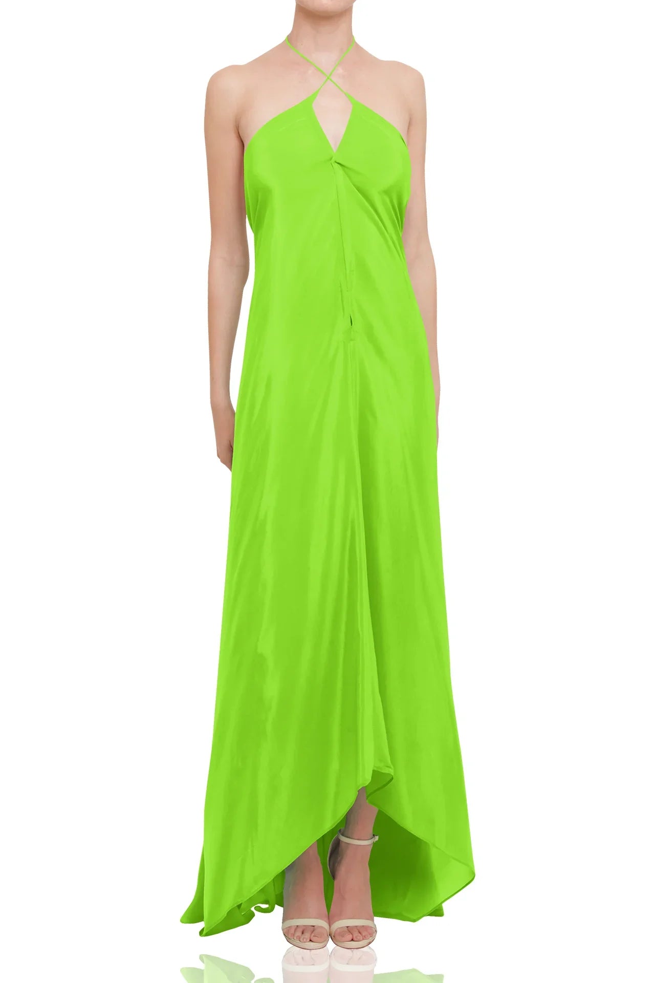 Designer Green Maxi Handkerchief Dress