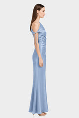 Luxury Steel One Shoulder Satin Evening Dress for Women