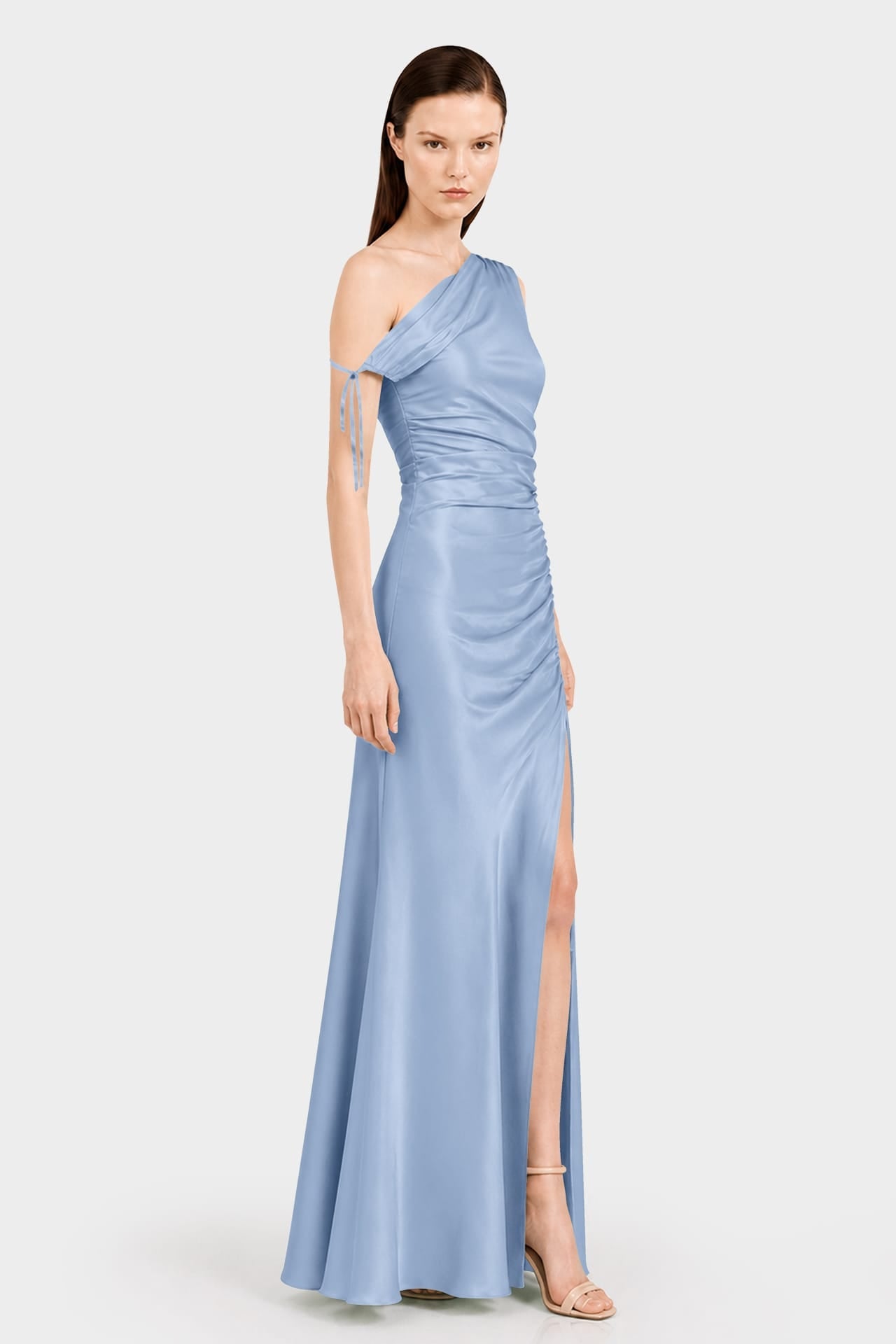 Luxury Steel One Shoulder Satin Evening Dress for Women