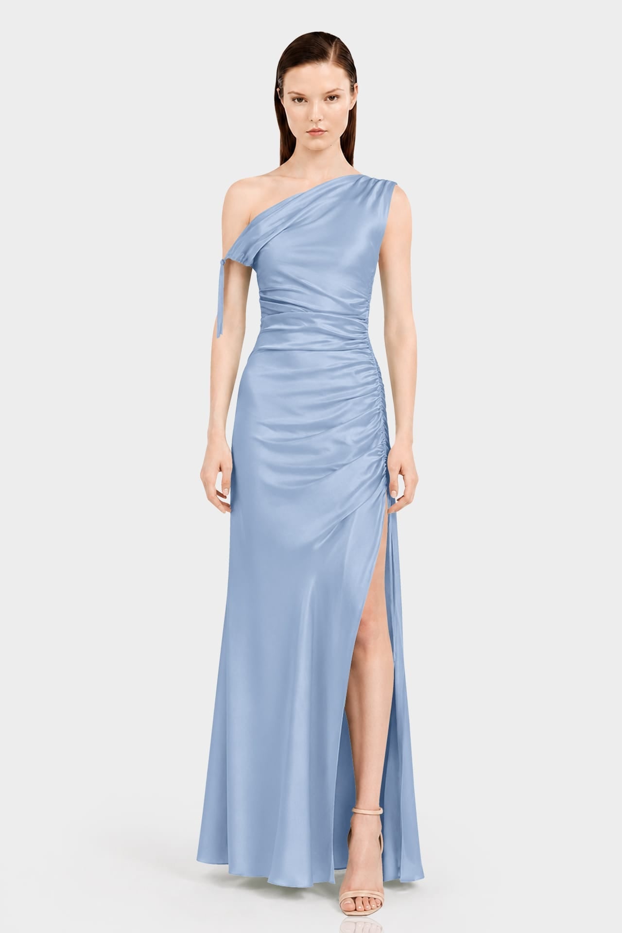 Luxury Steel One Shoulder Satin Evening Dress for Women