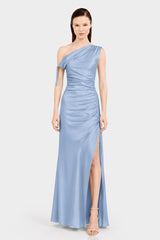 Luxury Steel One Shoulder Satin Evening Dress for Women