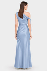 Luxury Steel One Shoulder Satin Evening Dress for Women