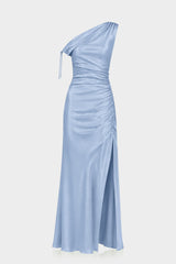 Luxury Steel One Shoulder Satin Evening Dress for Women