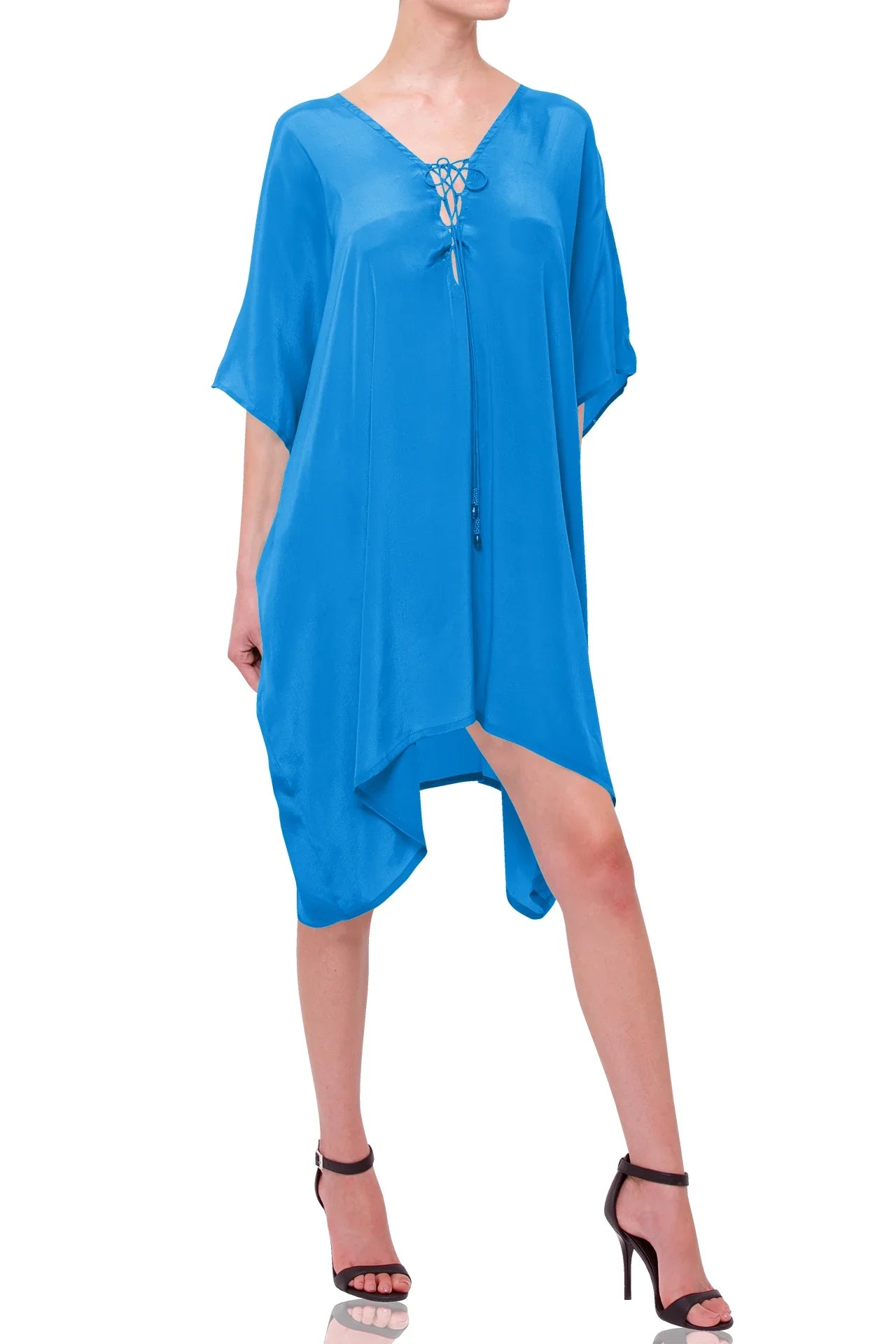 Cobalt Blue Viscose Silk Off-Shoulder Kaftan Cover-Up